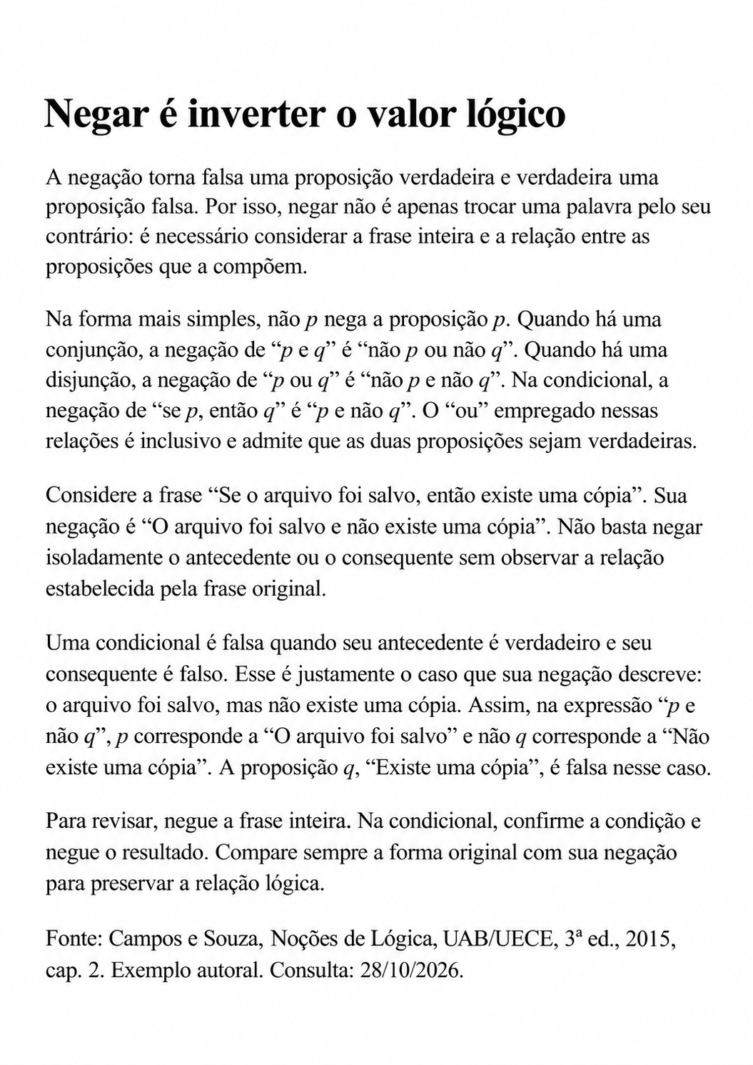 Conectivos e negação em texto corrido — mesmo conteúdo do mapa CUI-029